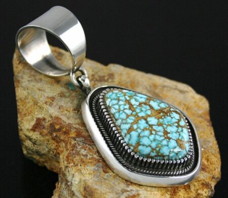 Terry Martinez Rare High Grade Number Eight Spiderweb Turquoise Pendant