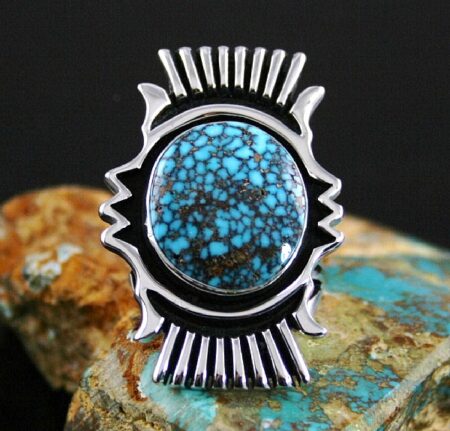 Steven J. Begay Rare Gem Grade Kingman Spiderweb Turquoise Overlay Ring