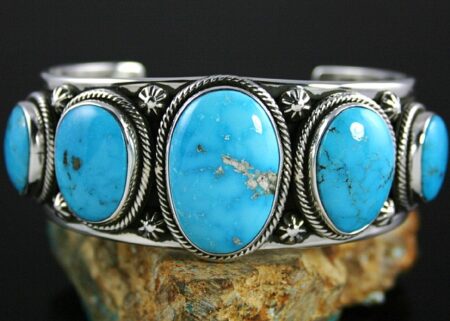 Ned Nez Rare Gem Grade Blue Gem Turquoise Row Bracelet