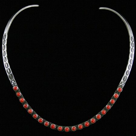 Herman Smith Rare Mediterranean Coral Double Sided Ingot Sterling Silver Omega Necklace