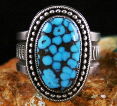 Sammie Kescoli Begay Rare Gem Grade Candelaria Spiderweb Turquoise Ingot Ring