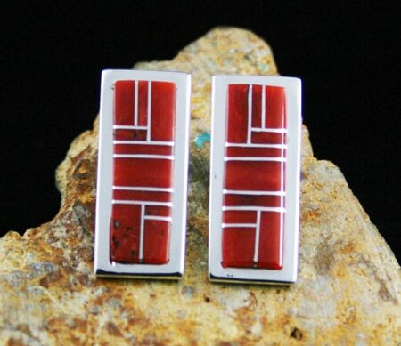 Tommy Jackson Rare Gem Grade Mediterranean Coral Inlay Earrings