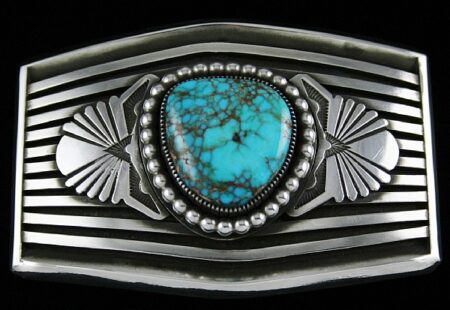 Sammie Kescoli Begay Rare Gem Grade Candelaria Spiderweb Turquoise Three Phase Ingot Sterling Silver Belt Buckle