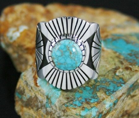 Alton Bedonie Rare High Grade Number Eight Spiderweb Turquoise Ring