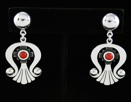 Alton Bedonie Rare Mediterranean Coral Dangle Earrings