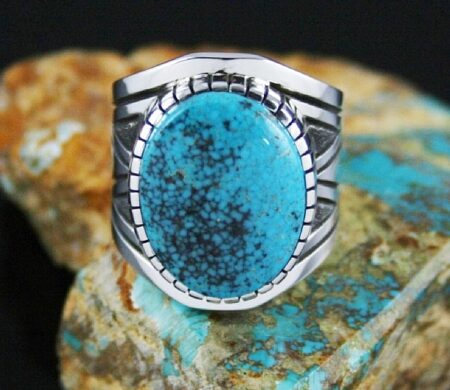Alton Bedonie High Grade Kingman Spiderweb Turquoise Ring