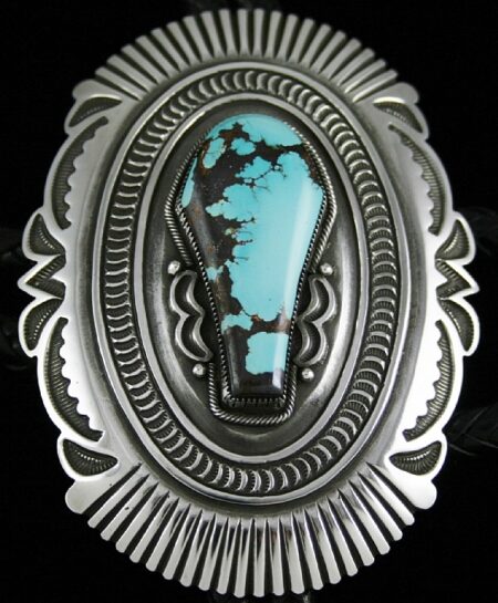 Sammie Kescoli Begay Rare Gem Grade Montezuma Turquoise Ingot Bolo Tie