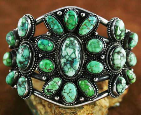 Sammie Kescoli Begay Rare Gem Grade Carico Lake Spiderweb Turquoise Cluster Ingot Bracelet
