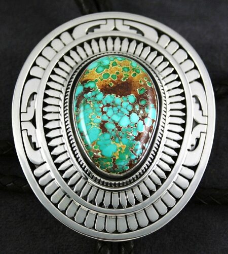 Leonard Nez Rare Gem Grade Royston Spiderweb Turquoise Overlay Bolo Tie