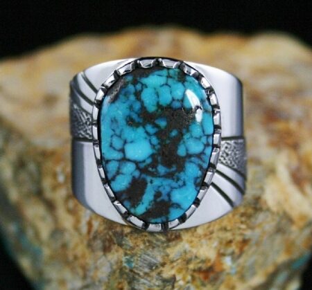 Leonard Nez Rare Gem Grade Godber Burnham Spiderweb Turquoise Ring
