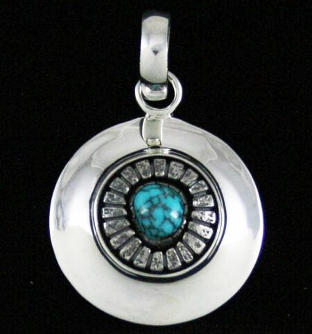 Alfred Joe Rare Gem Grade Lone Mountain Spiderweb Turquoise Shadowbox Design Pendant