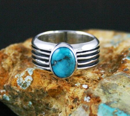 Alfred Joe Rare High Grade Morenci Turquoise Rail Ring