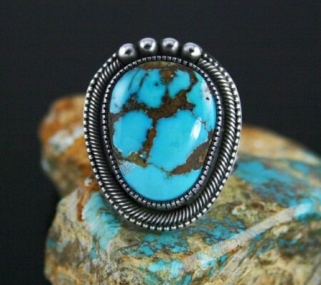 Sammie Kescoli Begay Rare Gem Grade Aztec Turquoise Ingot Ring
