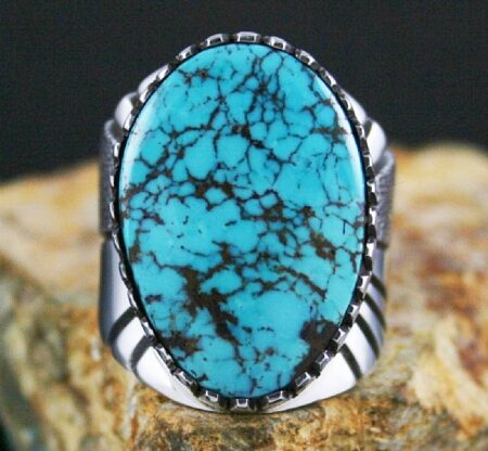 Leonard Nez Rare Gem Grade Blue Widow Spiderweb Turquoise Ring