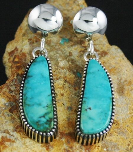 Ned Nez Rare High Grade Fox Turquoise Dangle Earrings