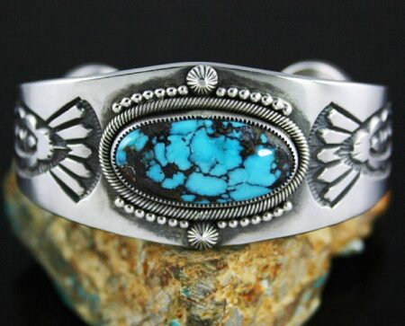 Sammie Kescoli Begay Rare High Grade Candelaria Turquoise Three Stone Ingot Bracelet