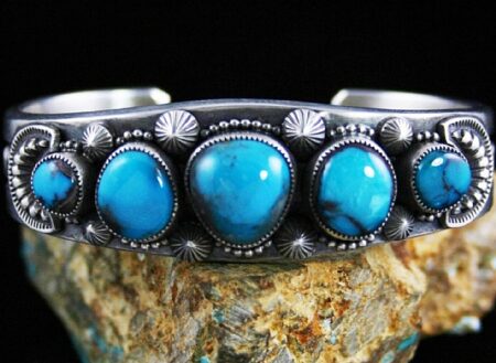 Sammie Kescoli Begay Rare Gem Grade Bisbee Turquoise Ingot Row Bracelet