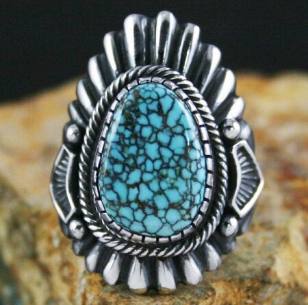 Harry H. Begay Rare Black Web Number Eight Turquoise Ingot Ring