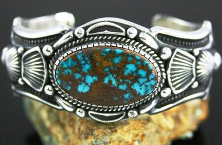 Harry H. Begay Rare Gem Grade Pilot Mountain Spiderweb Turquoise Ingot Bracelet
