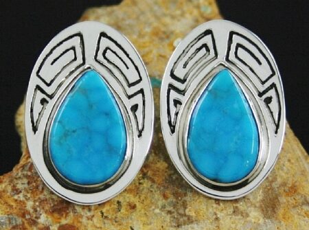 Leo Yazzie Rare Gem Grade Blue Gem Spiderweb Turquoise Overlay Earrings