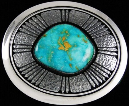 Alfred Joe Rare Gem Grade Blue Gem Turquoise Shadowbox Belt Buckle