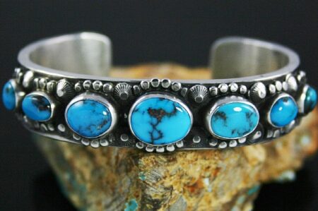 Herman Smith Rare Gem Grade Bisbee Turquoise Row Bracelet