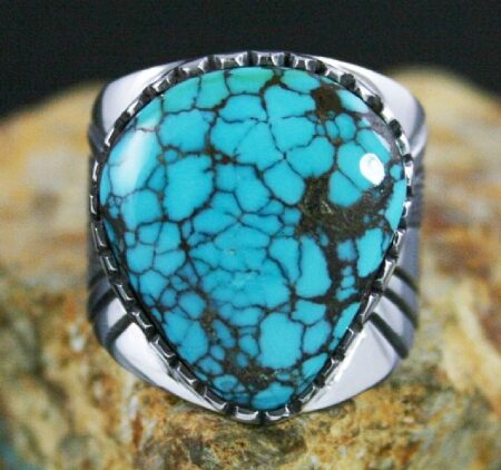 Leonard Nez Rare Gem Grade Blue Widow Spiderweb Turquoise Ring