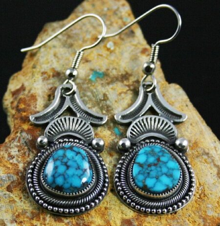 Sammie Kescoli Begay Rare Gem Grade Candelaria Spiderweb Turquoise Ingot Dangle Earrings