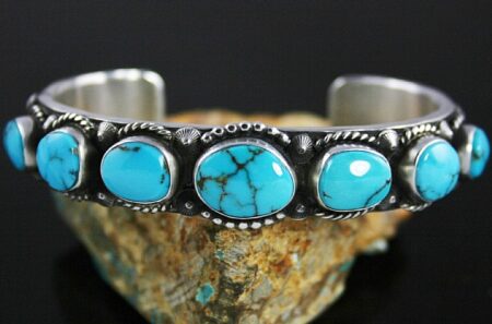 Herman Smith Rare Gem Grade Lone Mountain Turquoise Ingot Row Bracelet