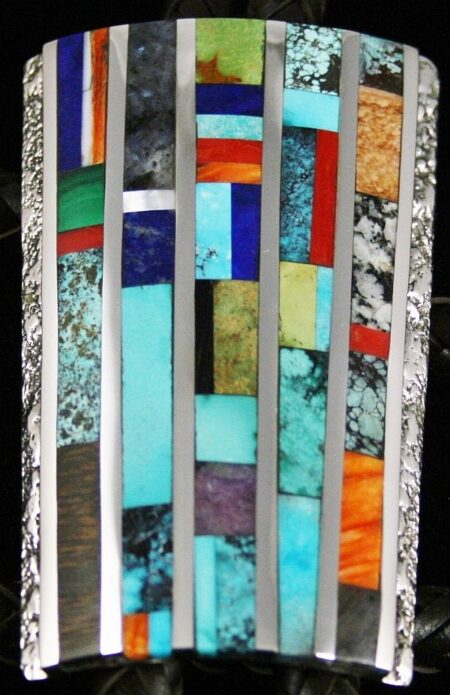 Vernon Begaye Colorful Inlay Tufa Cast Bolo Tie