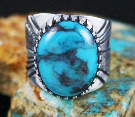 Leonard Nez Rare Gem Grade Bisbee Turquoise Ring
