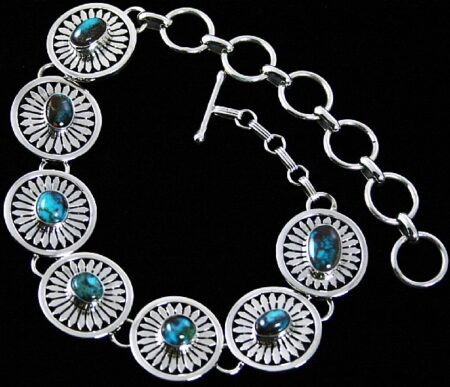 Leonard Nez Rare Gem Grade Bisbee Turquoise Link Bracelet