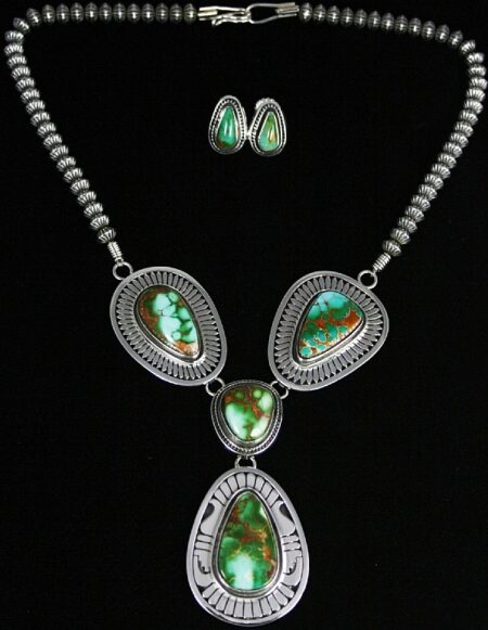 Leonard Nez Rare Gem Grade Royston Turquoise Overlay Necklace