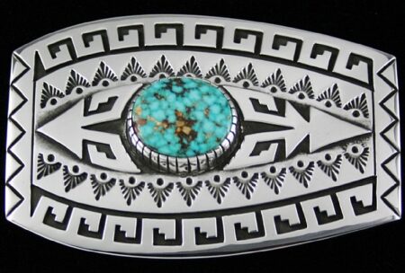 Alton Bedonie Rare Gem Grade Turquoise Mountain Spiderweb Turquoise Belt Buckle