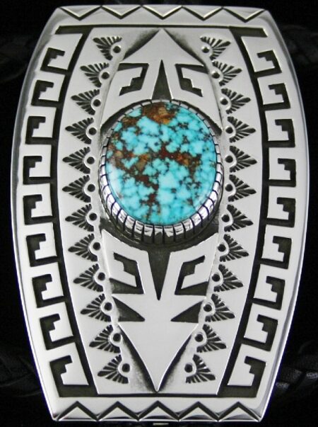 Alton Bedonie Rare Gem Grade Turquoise Mountain Spiderweb Turquoise Bolo Tie
