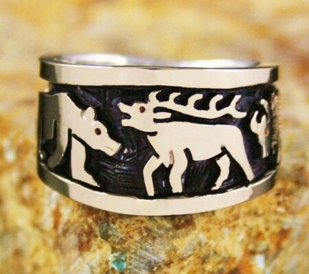 Watson Honanie Solid 14K Gold Over Sterling Silver Wilderness Scene Ring