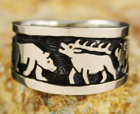 Watson Honanie Solid 14K Gold Over Sterling Silver Wilderness Scene Ring