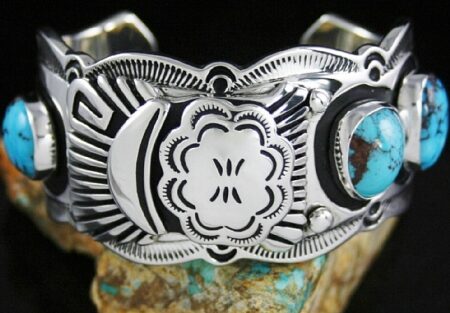 Steven J. Begay Rare High Grade Bisbee Turquoise Overlay Bracelet