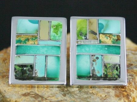 Tommy Jackson Rare High Grade Carico Lake Turquoise Inlay Earrings
