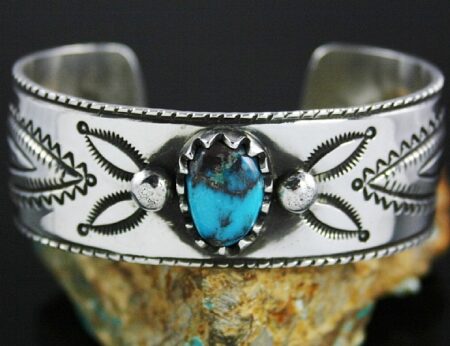 Arland Ben Rare Gem Grade Bisbee Turquoise Coin Sterling Silver Ingot Revival Bracelet