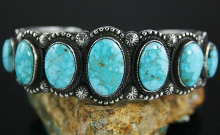 Calvin Martinez Rare High Grade Fox Turquoise Ingot Row Bracelet