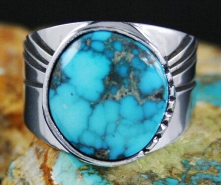 Leonard Nez Rare High Grade Candelaria Spiderweb Turquoise Ring