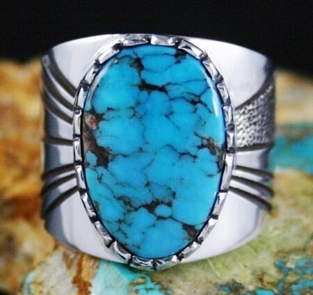 Leonard Nez Rare Gem Grade Blue Star Spiderweb Turquoise Ring