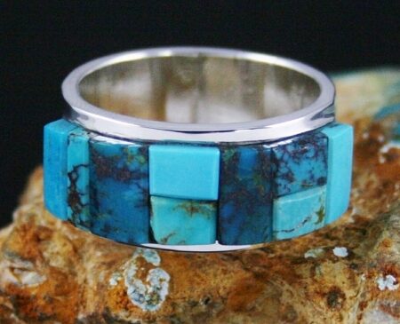 Tommy Jackson Bisbee and Morenci Turquoise Inlay Ring