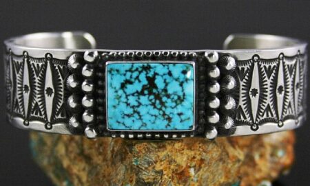 Herman Smith Rare High Grade Turquoise Mountain Spiderweb Ingot Bracelet