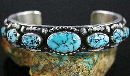 Herman Smith Rare Gem Grade Blue Moon Spiderweb Turquoise Row Bracelet