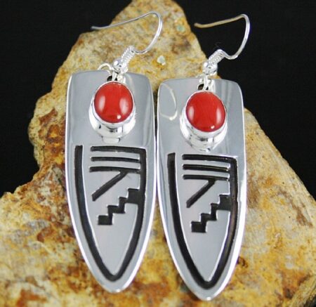 Leonard Nez Rare Gem Grade Mediterranean Coral Dangle Earrings
