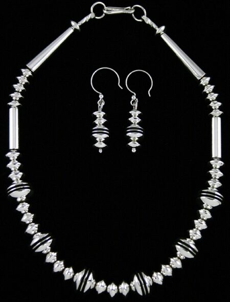 Jack Tom Sterling Silver Round Bead Necklace and Matching Earrings