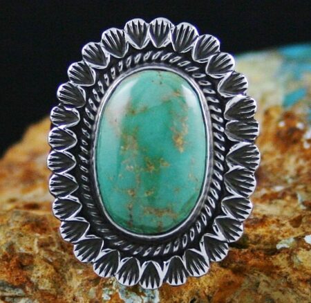Terry Martinez Carico Lake Turquoise Sunburst Design Ingot Ring