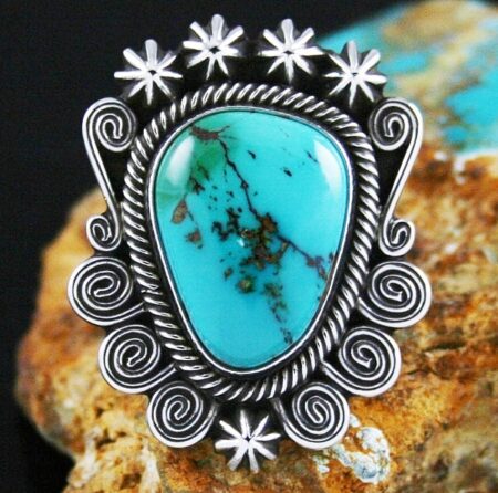 Terry Martinez Rare High Grade Aztec Turquoise Ingot Ring